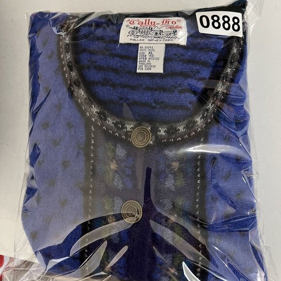 VTG Tally-Ho Womens XL Boiled Wool Cardigan Sweater Decorative Buttons Fair Isle - Picture 16 of 16